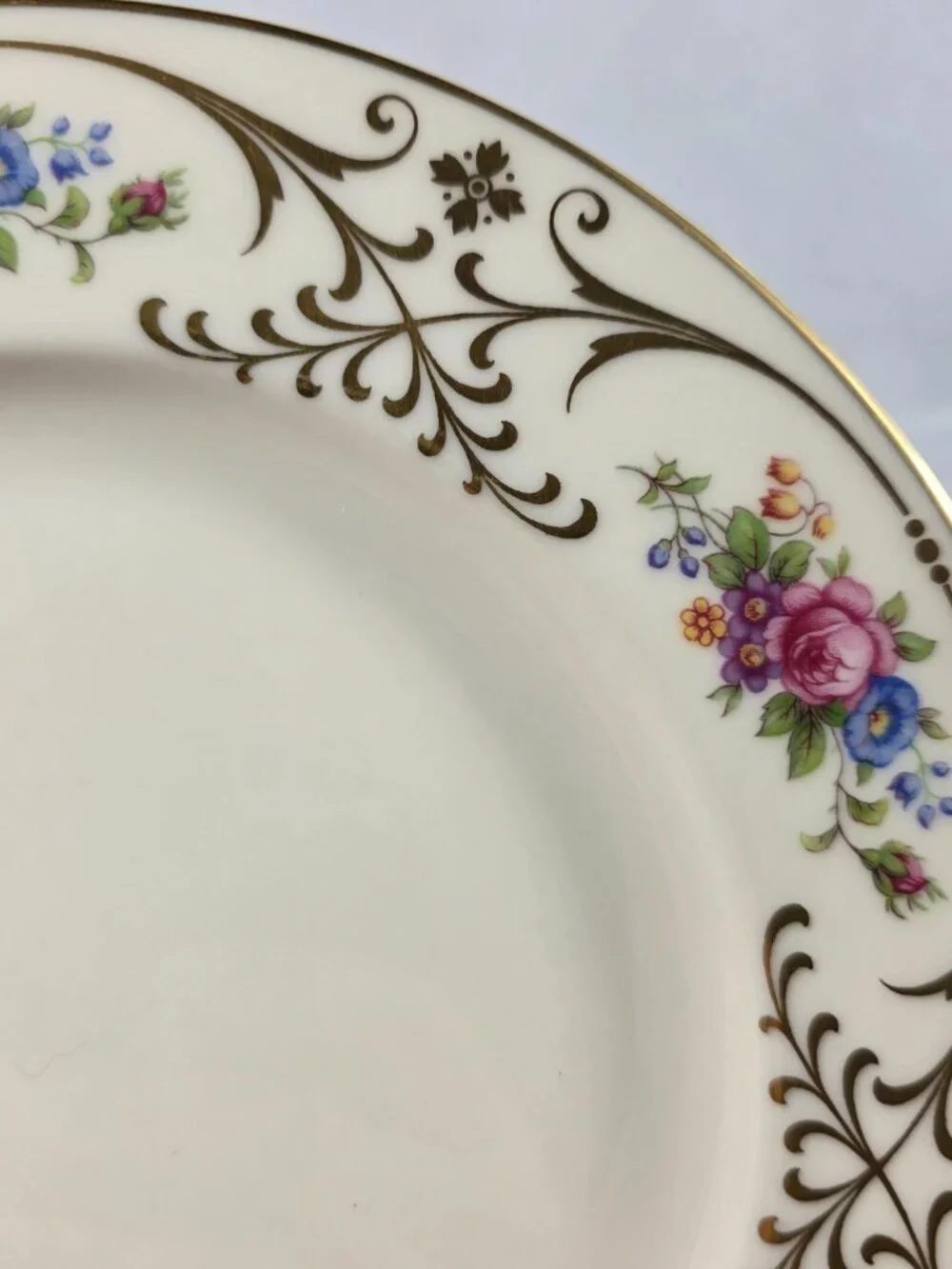 TWO Lenox Radience Luncheon Plates Ivory with Rose Bouquets, Gold Scrolls & Trim